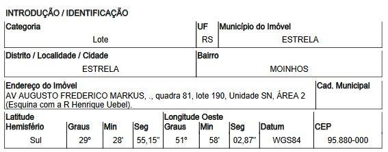 Terreno em ESTRELA/RS — Leilão Caixa